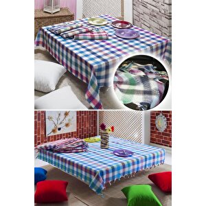 2'li Otantik Büyük Kare Desen Pötikareli Masa Örtüsü Sofra Bezi Piknik Örtüsü Büyük Boy 140x140