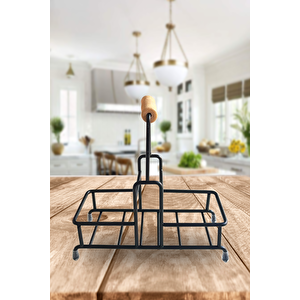 2 Bölmeli Çok Amaçlı Ahşap Kulplu Metal Stand Banyo Düzenleyici Organizer