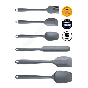 6lı Silikon Fırça Spatula Servis Takımı Yanmaz Yapışmaz Fırçası Kaşık Bıçak Spatula Seti Gri