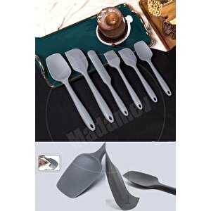 6lı Silikon Fırça Spatula Servis Takımı Yanmaz Yapışmaz Fırçası Kaşık Bıçak Spatula Seti Gri