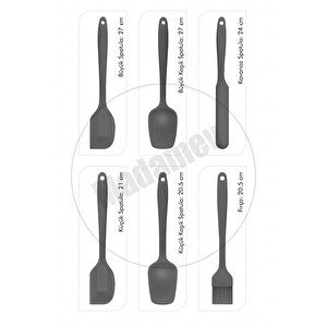 6lı Silikon Fırça Spatula Servis Takımı Yanmaz Yapışmaz Fırçası Kaşık Bıçak Spatula Seti Gri