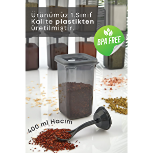 8 Li Etiketli Standlı Kilitli Kaşıklı Kendinden Yapışkanlı Kare Baharatlık Takımı 400 Ml-füme
