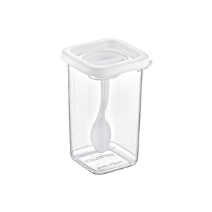 4'lü Etiketli Standlı Kilitli Kaşıklı Kendinden Yapışkanlı Kare Baharatlık Takımı 400 Ml-beyaz