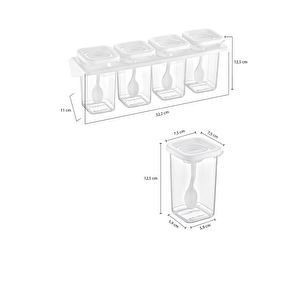 4'lü Etiketli Standlı Kilitli Kaşıklı Kendinden Yapışkanlı Kare Baharatlık Takımı 400 Ml-füme