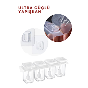 8 Li Etiketli Standlı Kilitli Kaşıklı Kendinden Yapışkanlı Kare Baharatlık Takımı 400 Ml-beyaz