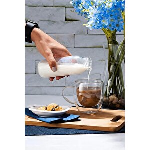 Çift Camlı Çift Cidarlı Cam Kupa 250 Ml Ev Ofis Fincanı Çift Katlı Isı Yalıtımlı Kulplu Cam Bardak