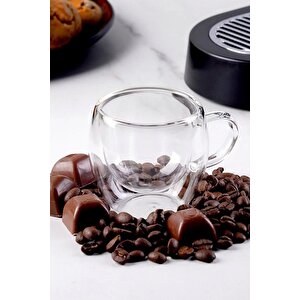 Çift Camlı Çift Cidarlı Cam Kupa 250 Ml Ev Ofis Fincanı Çift Katlı Isı Yalıtımlı Kulplu Cam Bardak