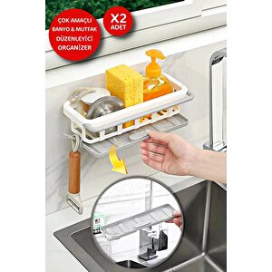 2li Yapışkanlı Dolap İçi Düzenleyici Mutfak Banyo Lavabo Askılı Organizer Bulaşıklık Sabunluk Seti