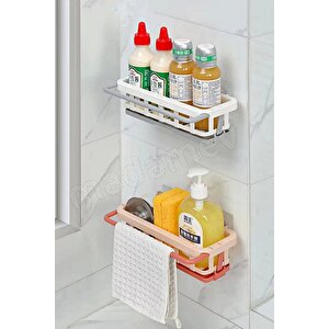2li Yapışkanlı Dolap İçi Düzenleyici Mutfak Banyo Lavabo Askılı Organizer Bulaşıklık Sabunluk Seti