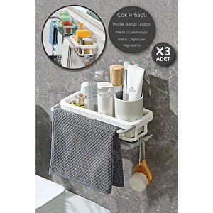 3lü Yapışkanlı Dolap İçi Düzenleyici Mutfak Banyo Lavabo Hazneli Organizer Bulaşıklık Sabunluk Seti
