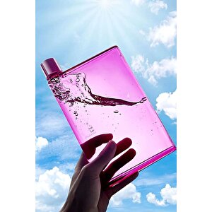 Bottle Motivasyon A5 Su Matarası Şeffaf Pruple Notebook Taşınabilir Sporcu Suluk Su Şişesi 350ml