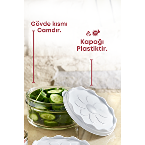 6 Adet Beyaz Plastik Kapaklı Kahvaltılık Cam Kase- Kahvaltılık Saklama Kabı 415 Cc