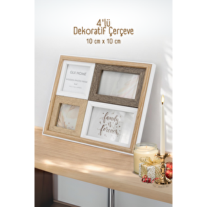 4 Lü Dekoratif Ahşap Fotoğraf Çerçevesi- Çoklu Dekoratif Çerçeve 10x10 Cm