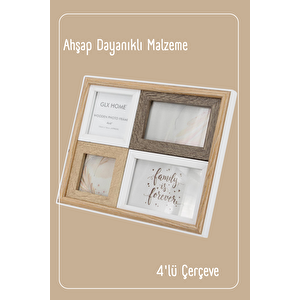 4 Lü Dekoratif Ahşap Fotoğraf Çerçevesi- Çoklu Dekoratif Çerçeve 10x10 Cm