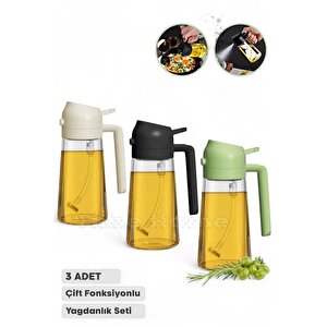 3 Adet Çift Fonksiyonlu Yağdanlık 550ml Zeytinyağı Sıvıyağ Cam Şişe Sprey Airfryer Yağlık Sirkelik