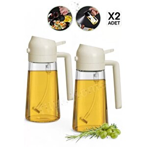 2'li Bambu Stantlı Çift Fonksiyonlu Sprey Dökme Cam Yağdanlık 450ml Yağlık Sıvıyağ Şişesi Airfryer