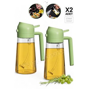 2 Adet Çift Fonksiyonlu Yağdanlık 450ml Zeytinyağı Sıvıyağ Cam Şişe Sprey Airfryer Yağlık Sirkelik