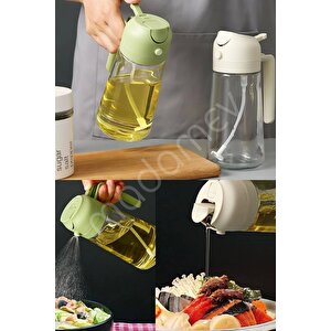 2li Çift Fonksiyonlu Cam Yağdanlık 450ml Zeytinyağı Sıvıyağ Şişesi Airfryer Sprey Yağlık Püskürtücü
