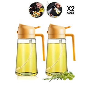 2 Adet Çift Fonksiyonlu Cam Yağdanlık 450ml Zeytinyağı Sıvıyağ Şişe Sprey Airfryer Yağlık Sirkelik