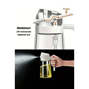 2 Adet Çift Fonksiyonlu Cam Yağdanlık 450ml Zeytinyağı Sıvıyağ Şişe Sprey Airfryer Yağlık Sirkelik