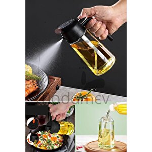2 Adet Çift Fonksiyonlu Cam Yağdanlık 450ml Zeytinyağı Sıvıyağ Şişe Gri Airfryer Sprey Yağlık Sirkel