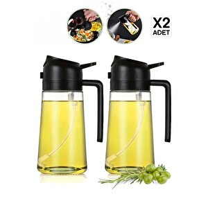 2 Adet Çift Fonksiyonlu Cam Yağdanlık 450ml Zeytinyağı Sıvıyağ Şişe Airfryer Sprey Yağlık Sirkelik