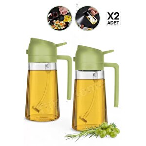 2 Adet Çift Fonksiyonlu Yağdanlık 450ml Zeytinyağı Sıvıyağ Cam Şişe Sprey Airfryer Yağlık Sirkelik