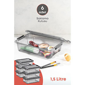 6 Adet Kilitli Saklama Kutusu Dolap İçi Düzenleyici Organizer Saklama Kabı 1,5 Lt Gri