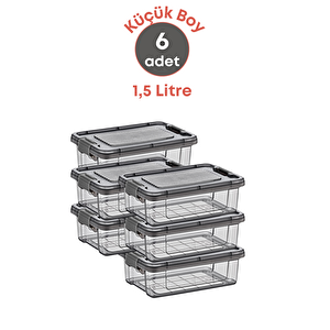 6 Adet Kilitli Saklama Kutusu Dolap İçi Düzenleyici Organizer Saklama Kabı 1,5 Lt Gri