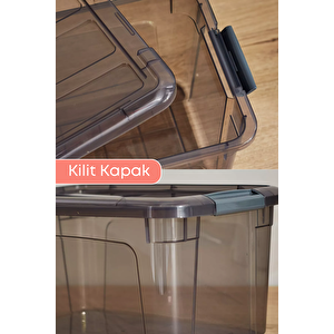 6 Adet Kilitli Saklama Kutusu Dolap İçi Düzenleyici Organizer Saklama Kabı 1,5 Lt Gri