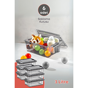 6 Adet Kilitli Saklama Kutusu Dolap İçi Düzenleyici Organizer Saklama Kabı 3 Lt Gri