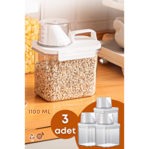 3 Lü Sızdırmaz Depolama Erzak Bakliyat Saklama Kabı Çay Kahve Saklama Kutusu-1100 Ml