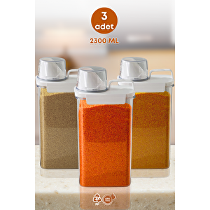 3 Lü Sızdırmaz Depolama Erzak Bakliyat Saklama Kabı Çay Kahve Saklama Kutusu-2300 Ml