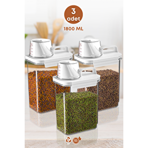 3 Lü Sızdırmaz Depolama Erzak Bakliyat Saklama Kabı Çay Kahve Saklama Kutusu-1800 Ml