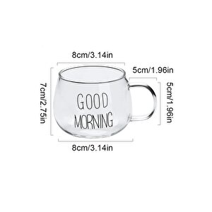6lı Good Morning Çiçekli Kupa Cam Bardak Isıya Dayanıklı Kulplu Kahve Sunum Kahvaltı Süt Bardağı