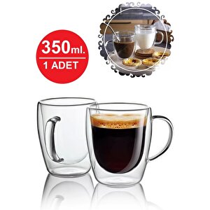 Çift Camlı Çift Cidarlı Cam Kupa 350 Ml Ev Ofis Fincanı Çift Katlı Isı Yalıtımlı Kulplu Cam Bardak