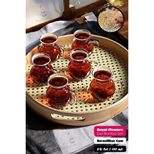 6'lı Pleasure Borosilikat Cam Bardak Set Isıya Dayanıklı Keyfi Ala Kulplu Çay Fincanı Bardağı