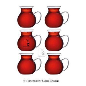 6'lı Pleasure Borosilikat Cam Bardak Set Isıya Dayanıklı Keyfi Ala Kulplu Çay Fincanı Bardağı