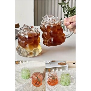 2li Boncuklu Pipetli Cam Bardak Üzüm Tanesi 350 Ml. Kulplu Kulpsuz Meşrubat Su Kahve Sunum Bardağı