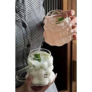 2li Boncuklu Pipetli Cam Bardak Üzüm Tanesi 350 Ml. Kulplu Kulpsuz Meşrubat Su Kahve Sunum Bardağı