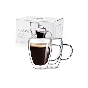 Çift Cidarlı Bardak Kupa 350 Ml Ev Ofis Espresso Kahve Çay Fincanı Borosilikat Kulplu Cam Bardak