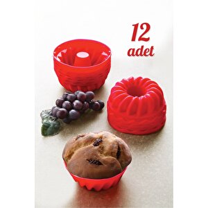 12 Li Yıkanabilir Mini Kek Muffin Pişirme Kalıbı, Silikon Muffin, Cupcake Kalıbı Karma Renk
