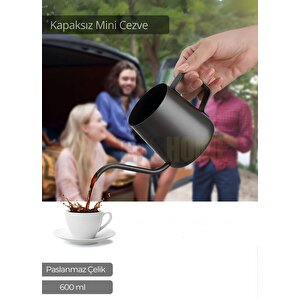 Kapaksız Cezve Paslanmaz Kahve Demliği İndüksiyon Uyumlu Çelik Cezve 600 Ml