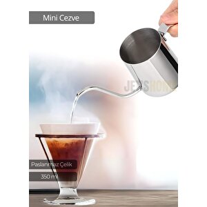 Mini Cezve Paslanmaz Kahve Demliği İndüksiyon Uyumlu Çelik Cezve 350 Ml