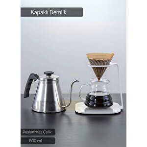 Kapaklı Demlik Paslanmaz Kahve Demliği İndüksiyon Uyumlu Çelik Küçük Boy Demlik İnox 800 Ml