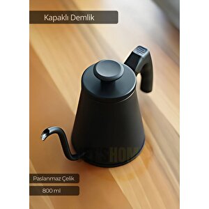 Kapaklı Demlik Paslanmaz Kahve Demliği İndüksiyon Uyumlu Çelik Küçük Boy Demlik 800 Ml