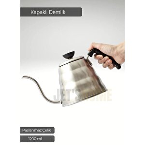 Kapaklı Demlik Paslanmaz Kahve Demliği İndüksiyon Uyumlu Çelik Büyük Boy Demlik İnox 1200 Ml