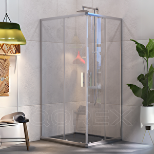 Ustaduş - Qorex Marka - 6 Mm Şeffaf Temper Cam Duşakabin H:190 Özel Seri Krom Aksesuar. Qorex Ki̇reç Ve Leke Önleyi̇ci̇ Dahi̇l 100x100 cm