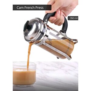 Cam French Press Kahve Demleme Paslanmaz İç Yapı İnox 350 Ml
