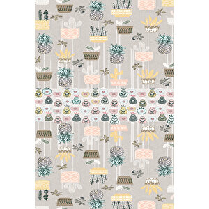 Makinede Yıkanabilir Leke Tutmaz  gri Pvc Deri Kaymaz Taban Bitki Mutfak Halısı 281-00 160x230 cm